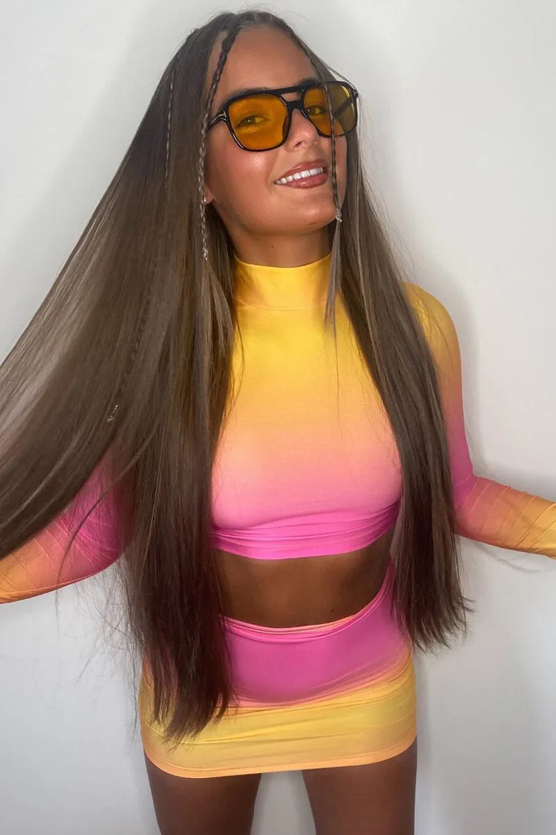 Pink Ombre Crop Top & Mini Skirt Set - Rayna