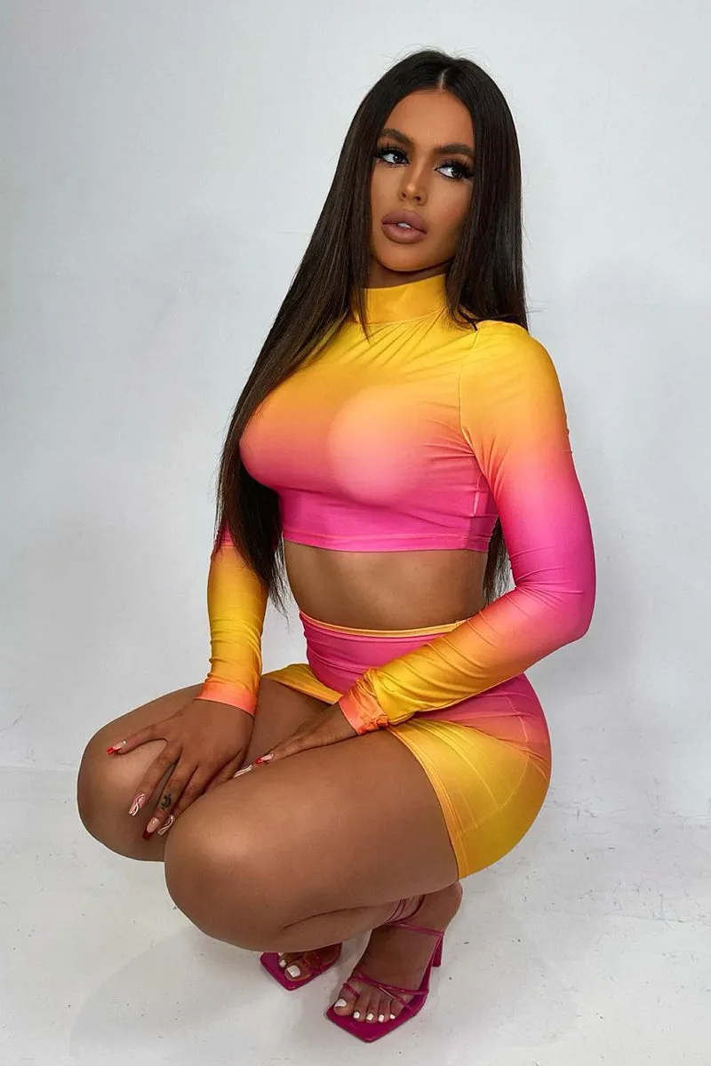 Pink Ombre Crop Top & Mini Skirt Set - Rayna