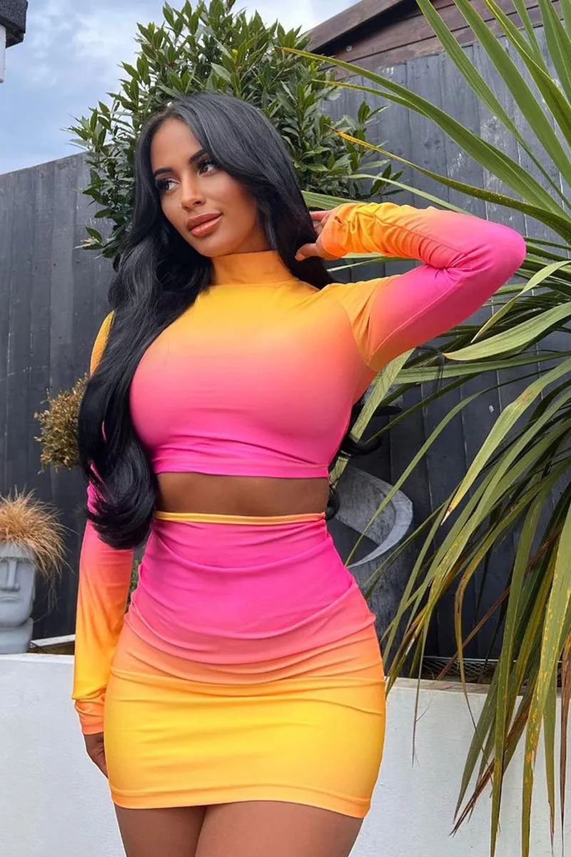 Pink Ombre Crop Top & Mini Skirt Set - Rayna