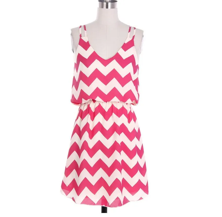 Pink Tank Top Chevron Dress