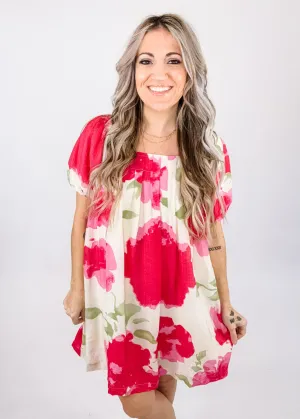 Pink Watercolor Floral Mini Dress