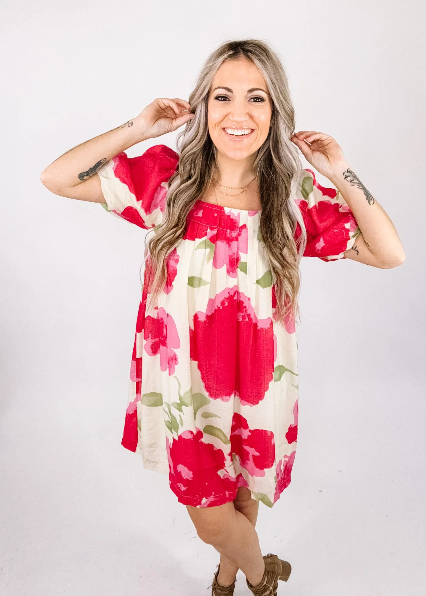 Pink Watercolor Floral Mini Dress