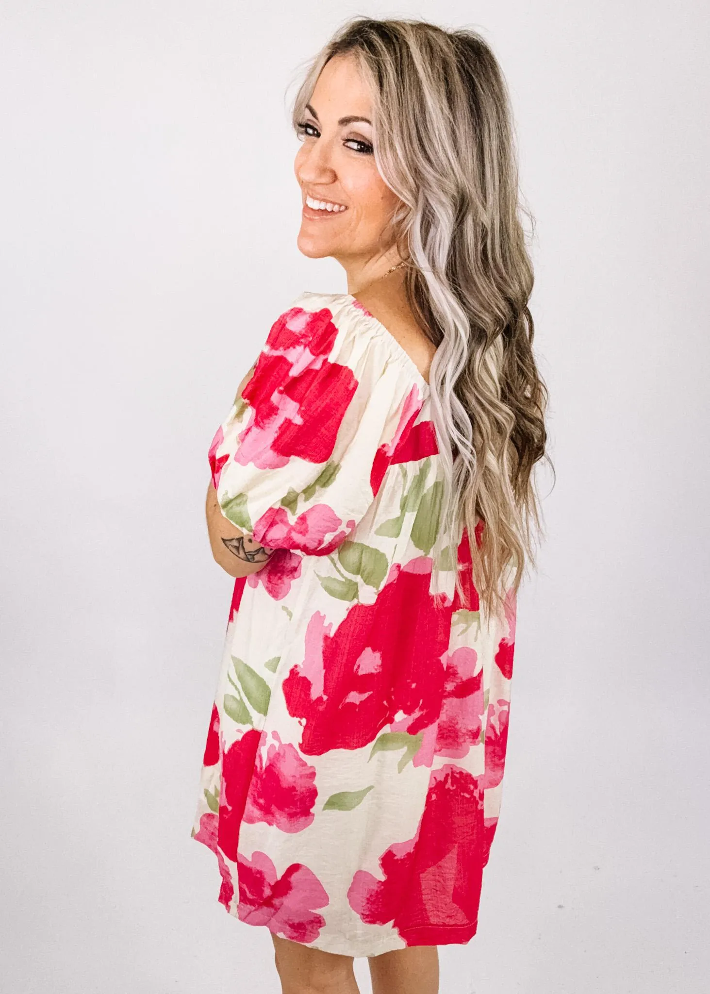 Pink Watercolor Floral Mini Dress