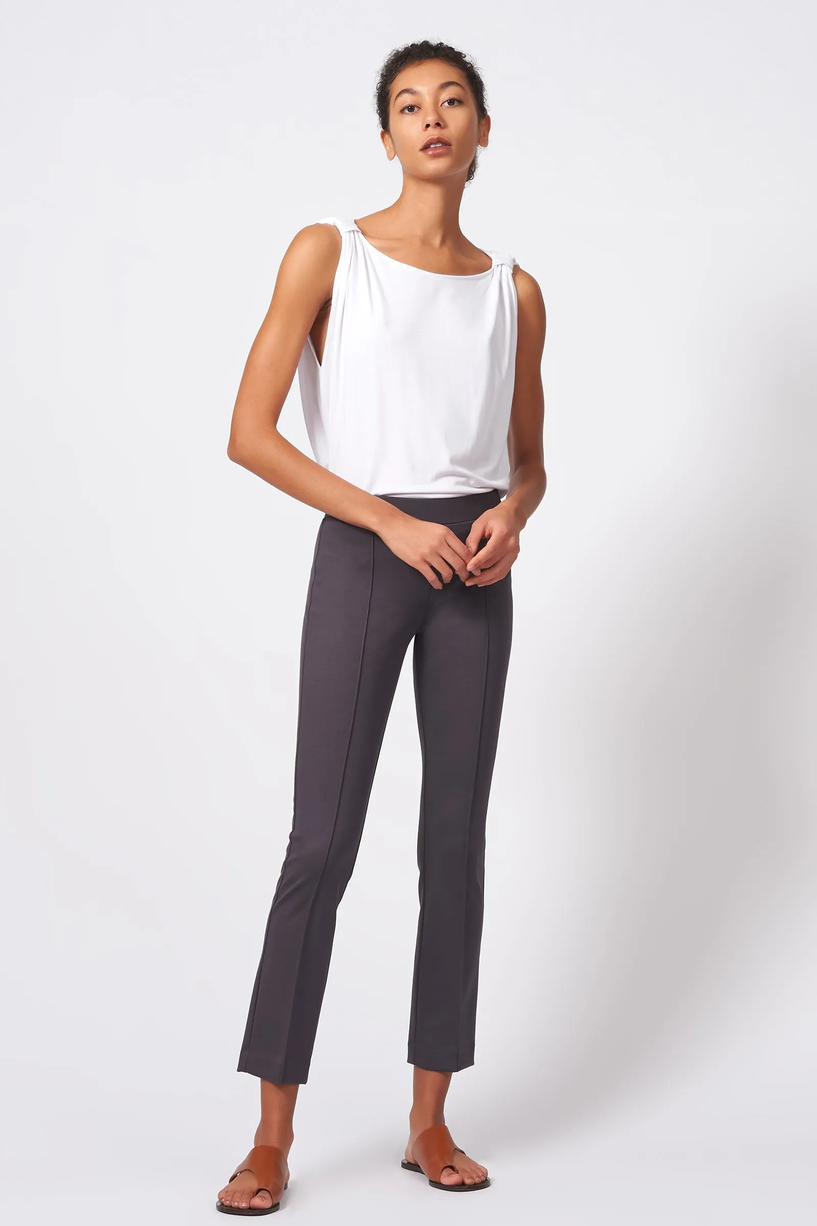 Pintuck Ponte Ankle Pant - Charcoal