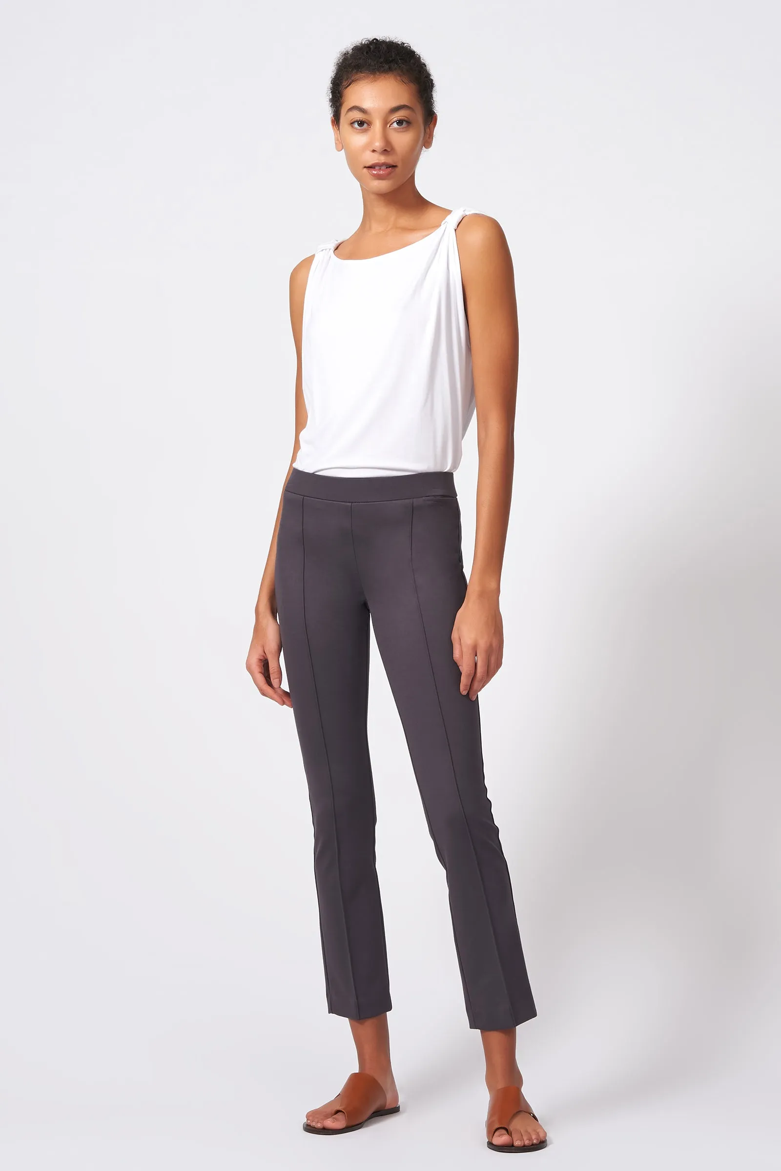 Pintuck Ponte Ankle Pant - Charcoal