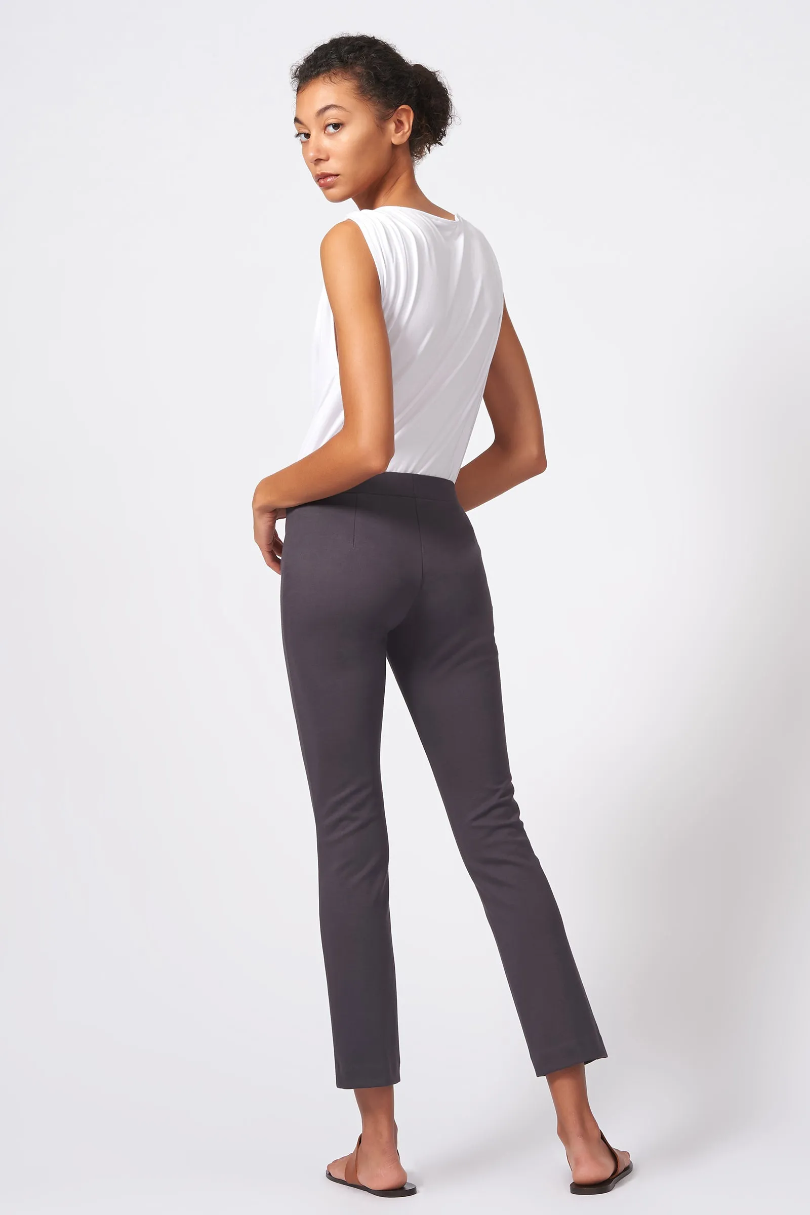 Pintuck Ponte Ankle Pant - Charcoal
