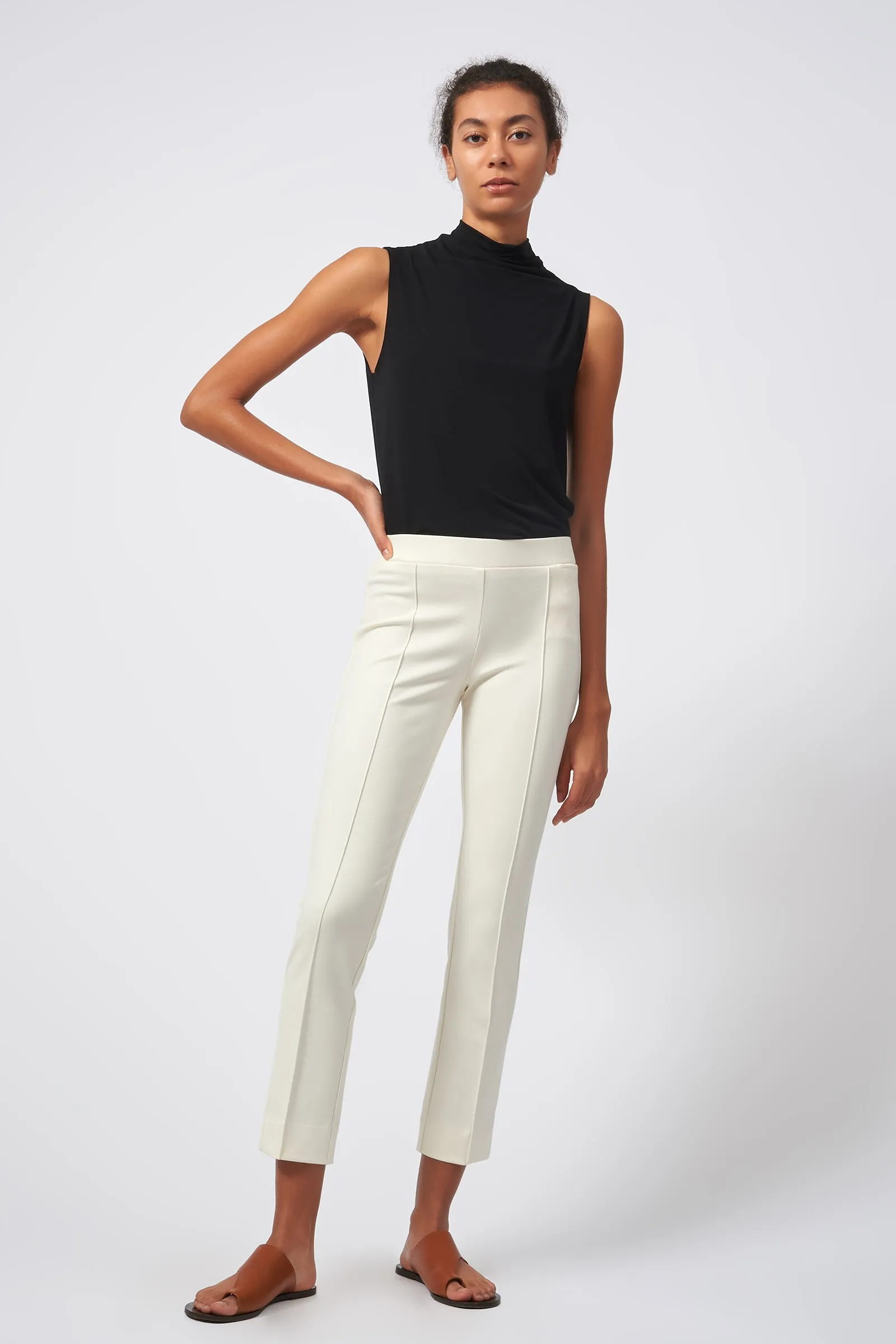 Pintuck Ponte Ankle Pant - Ivory