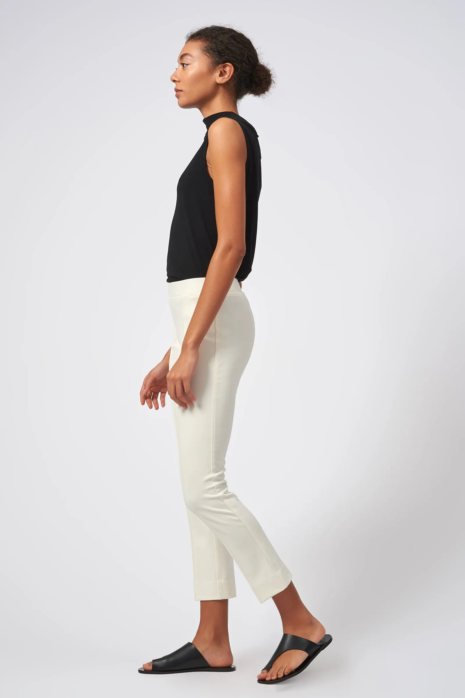 Pintuck Ponte Ankle Pant - Ivory