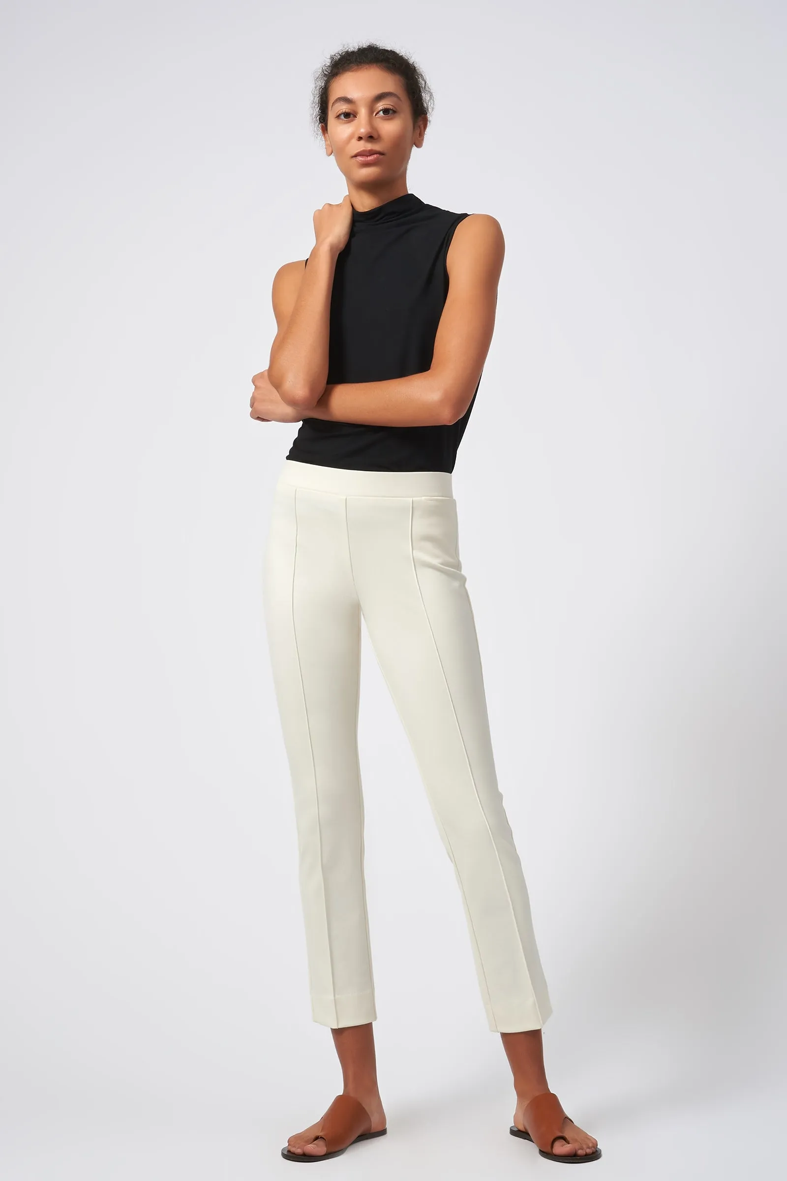 Pintuck Ponte Ankle Pant - Ivory