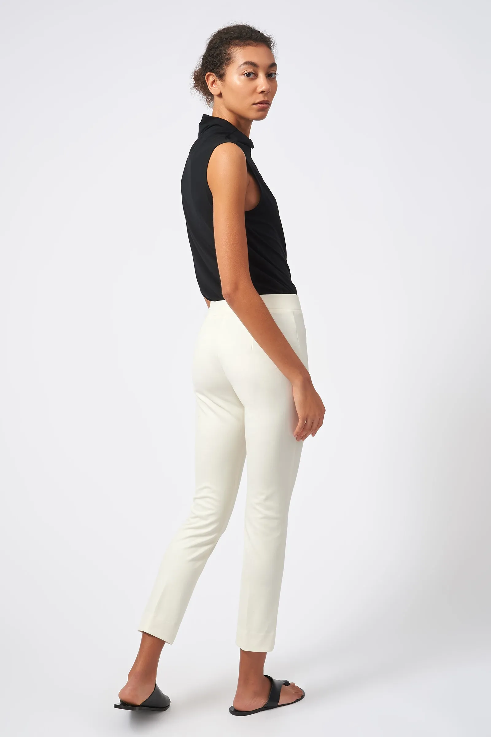 Pintuck Ponte Ankle Pant - Ivory