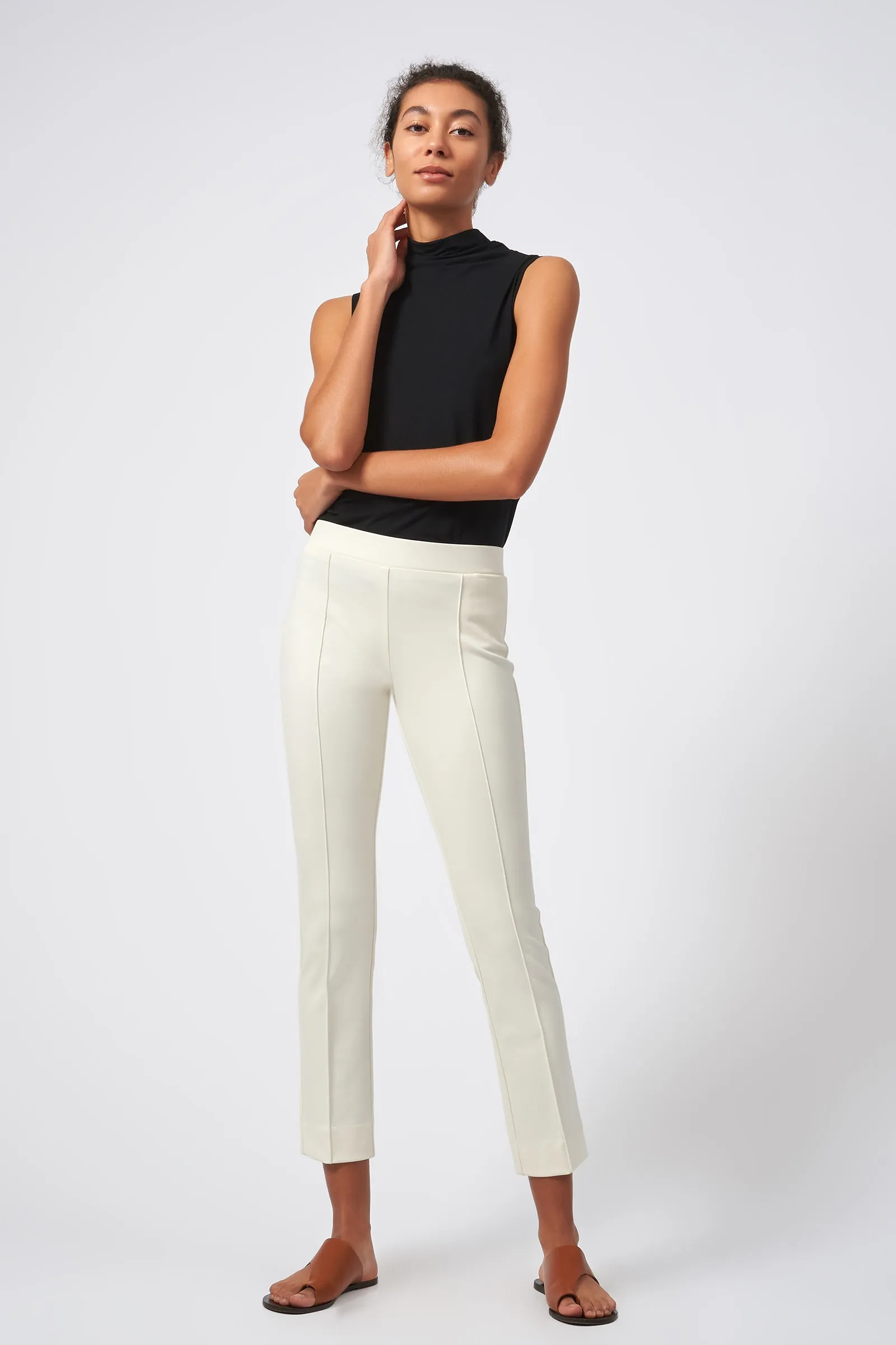 Pintuck Ponte Ankle Pant - Ivory