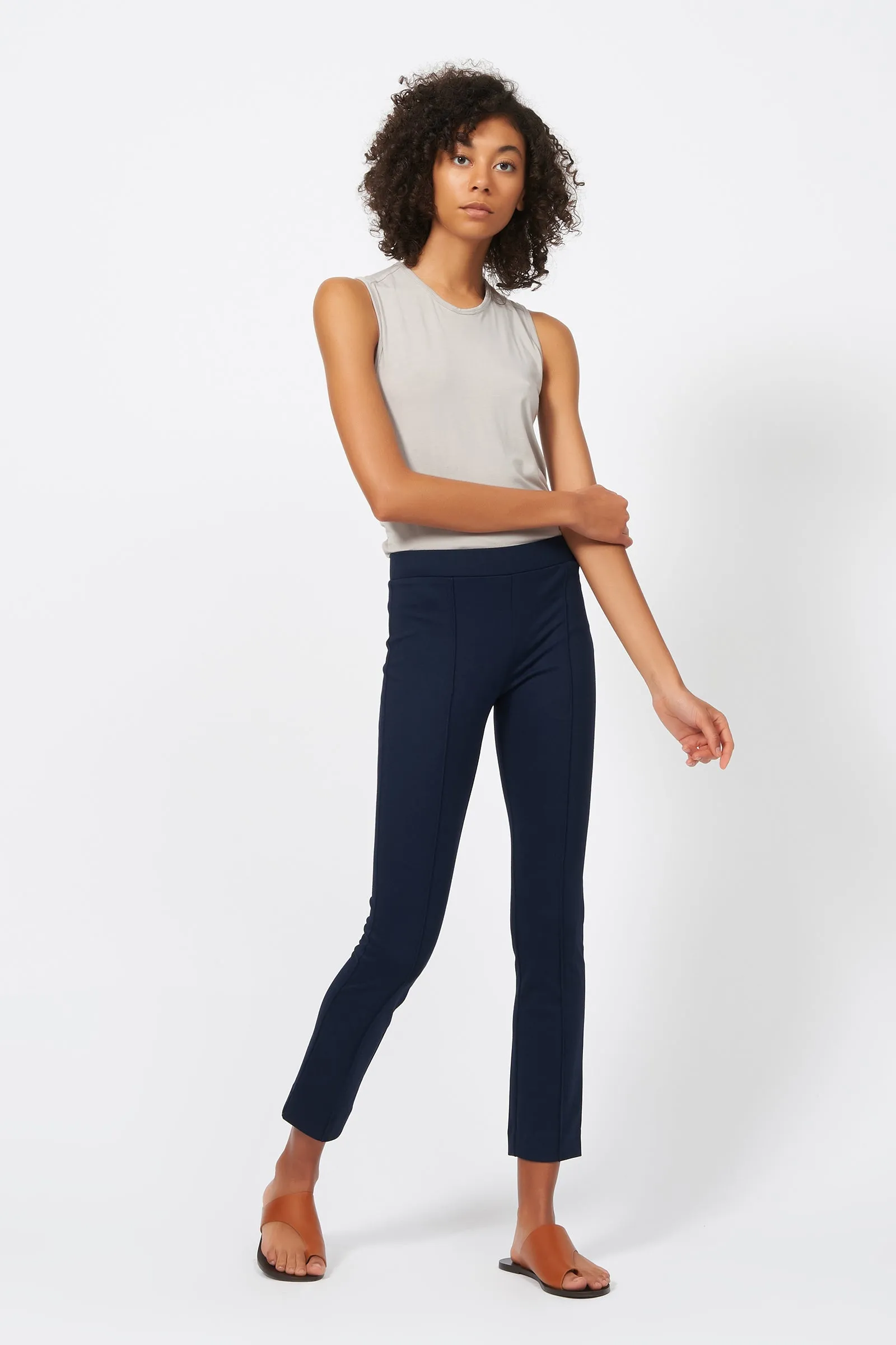 Pintuck Ponte Ankle Pant - Navy