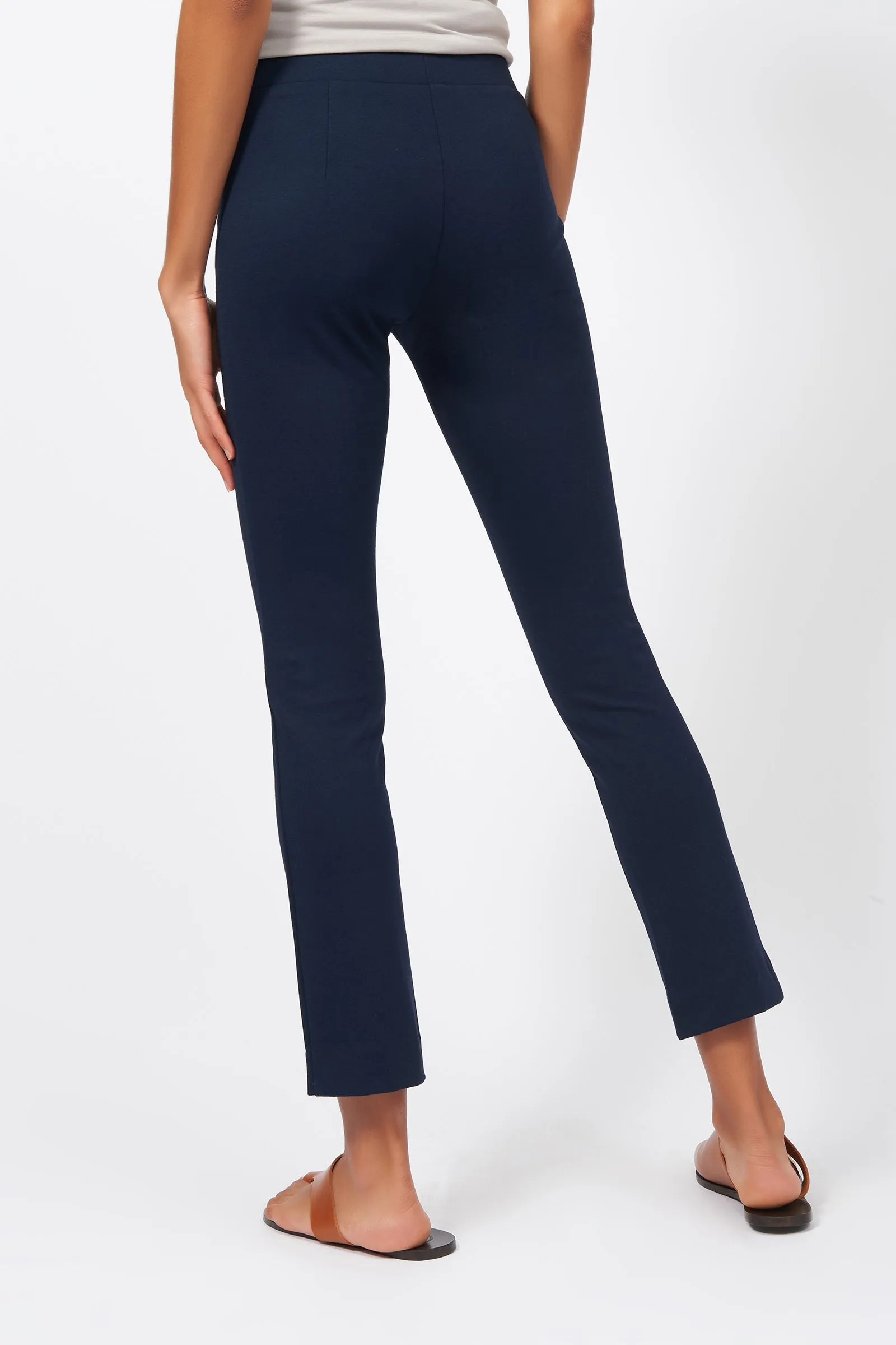Pintuck Ponte Ankle Pant - Navy