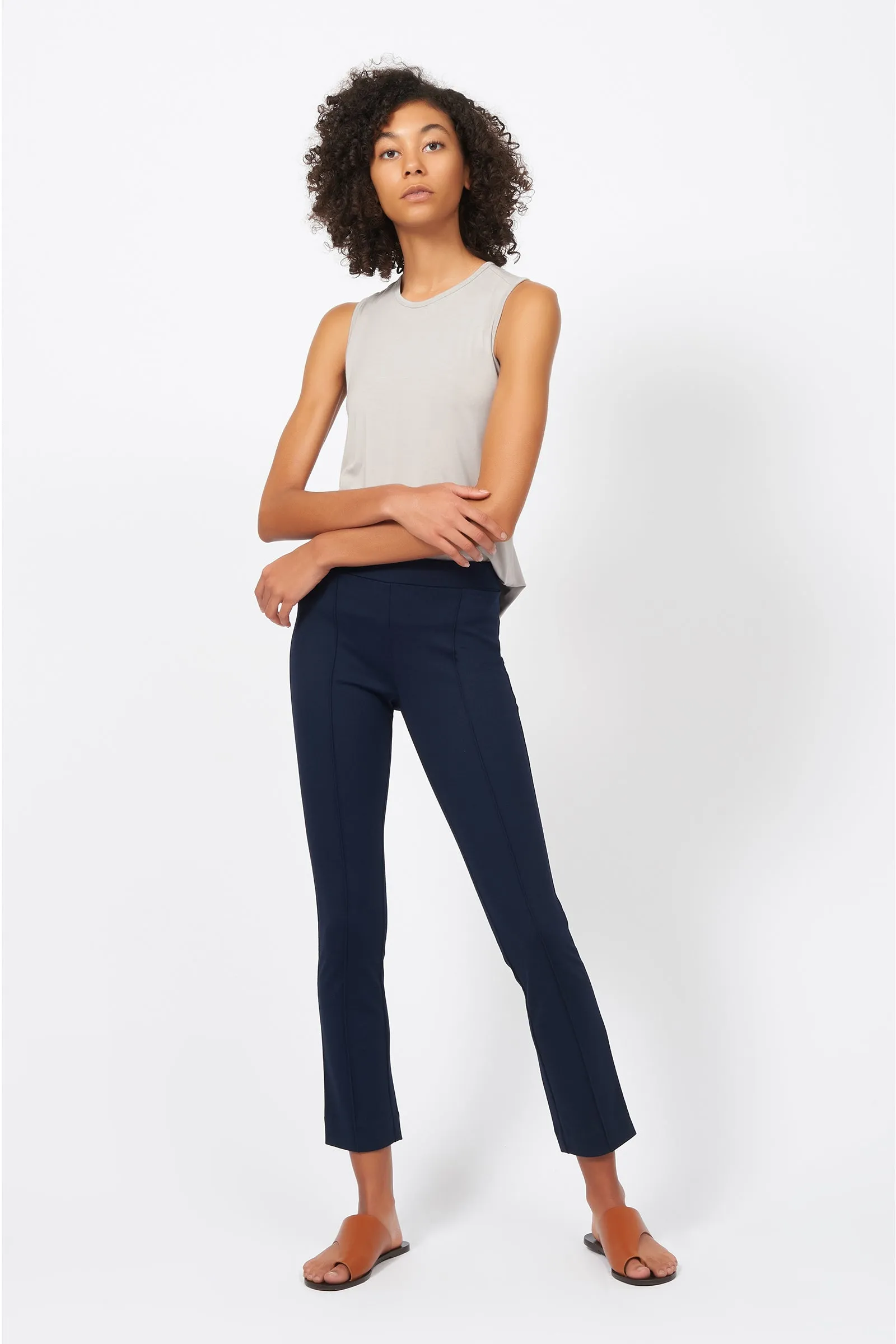 Pintuck Ponte Ankle Pant - Navy