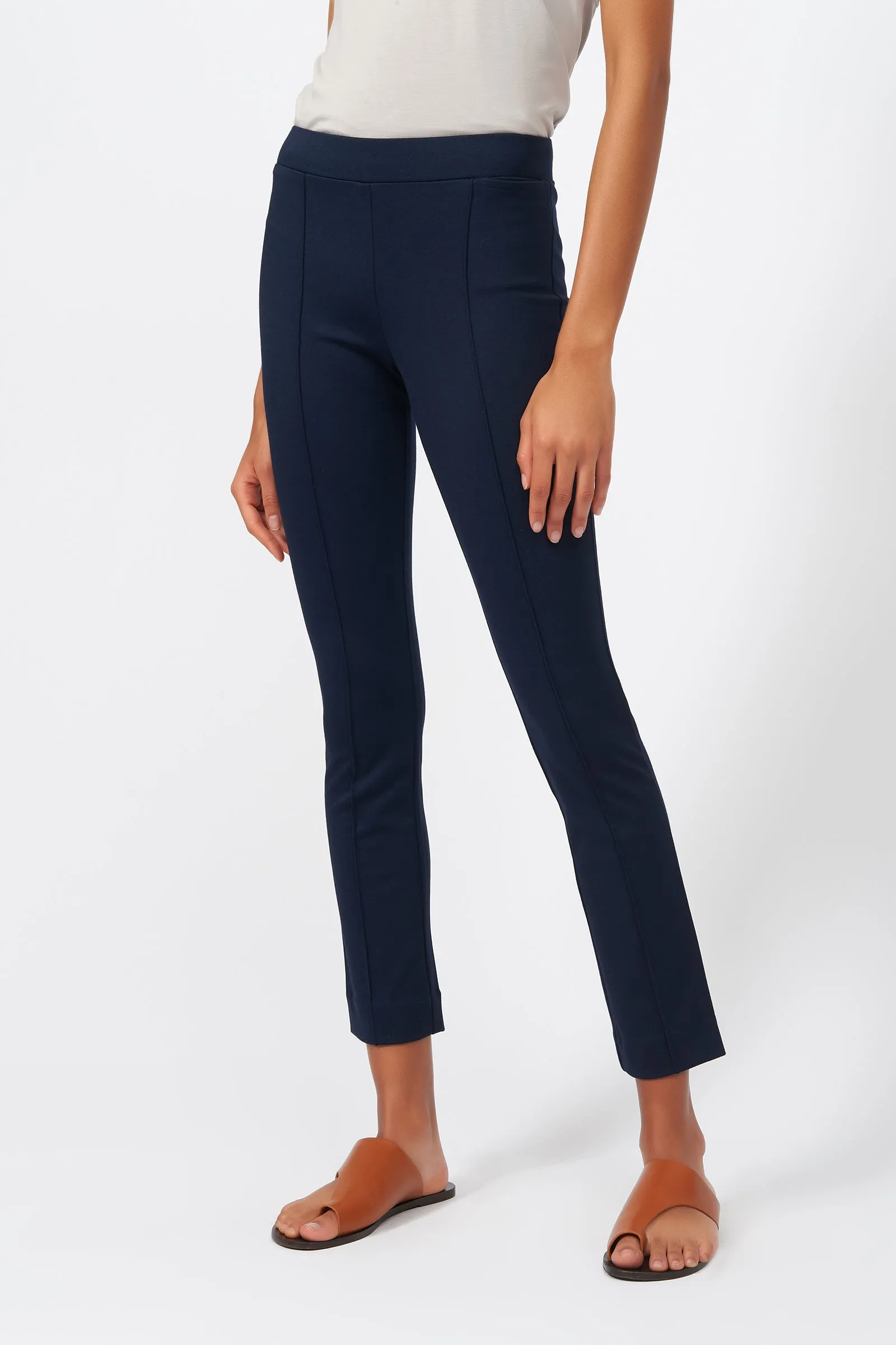 Pintuck Ponte Ankle Pant - Navy