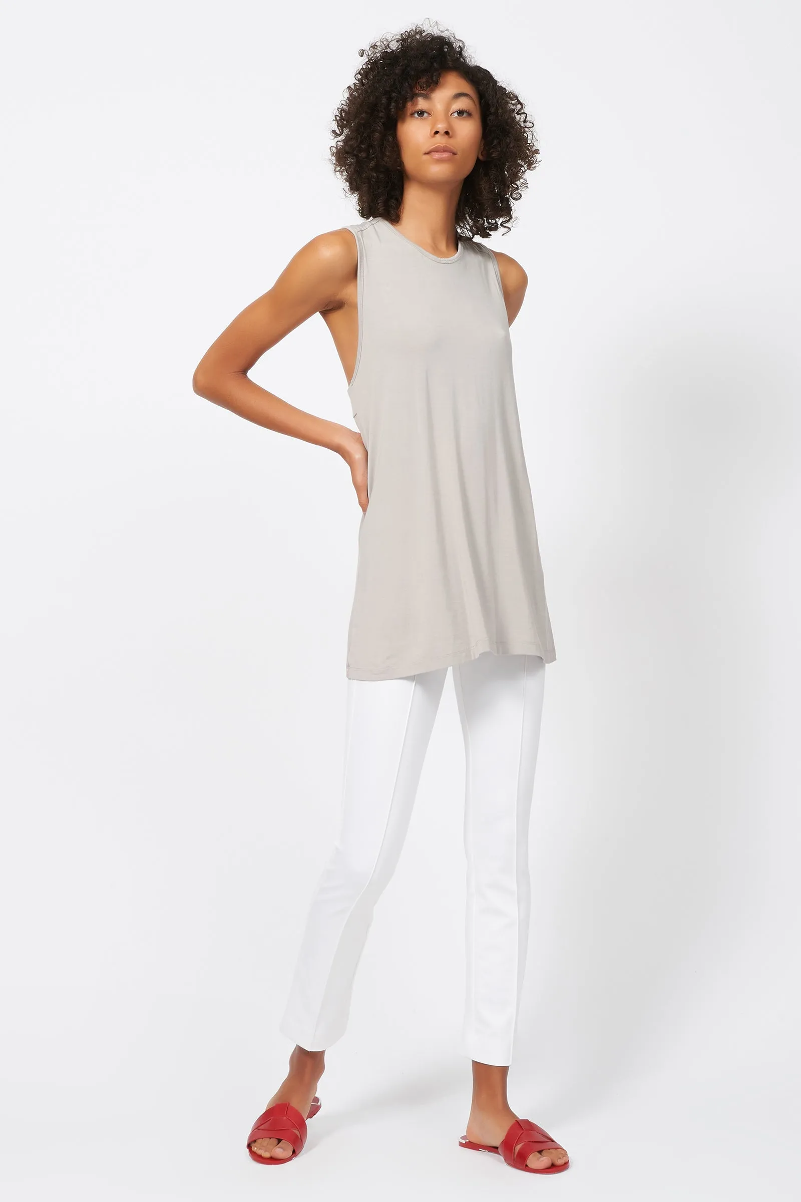 Pintuck Ponte Ankle Pant - White