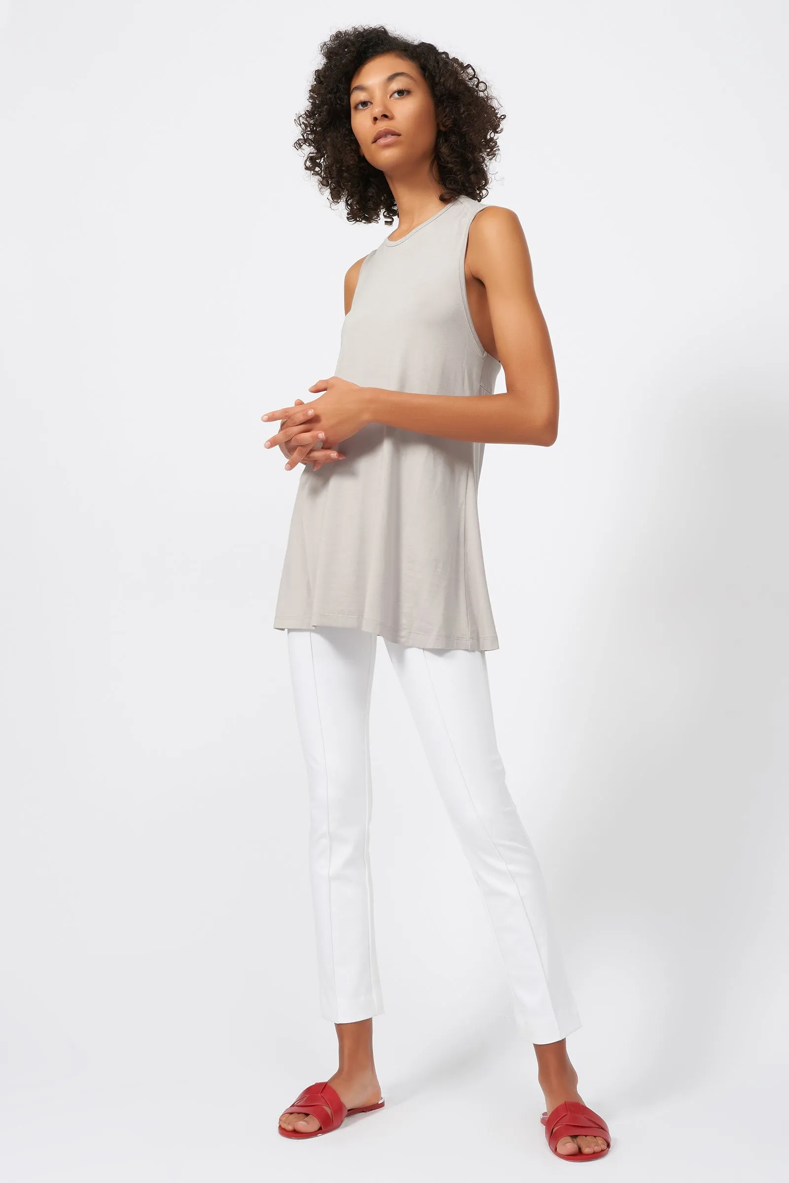 Pintuck Ponte Ankle Pant - White