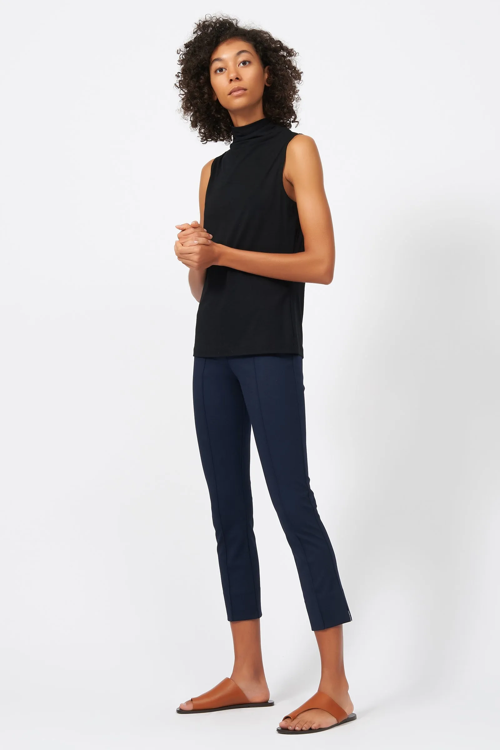 Pintuck Slit Capri - Navy