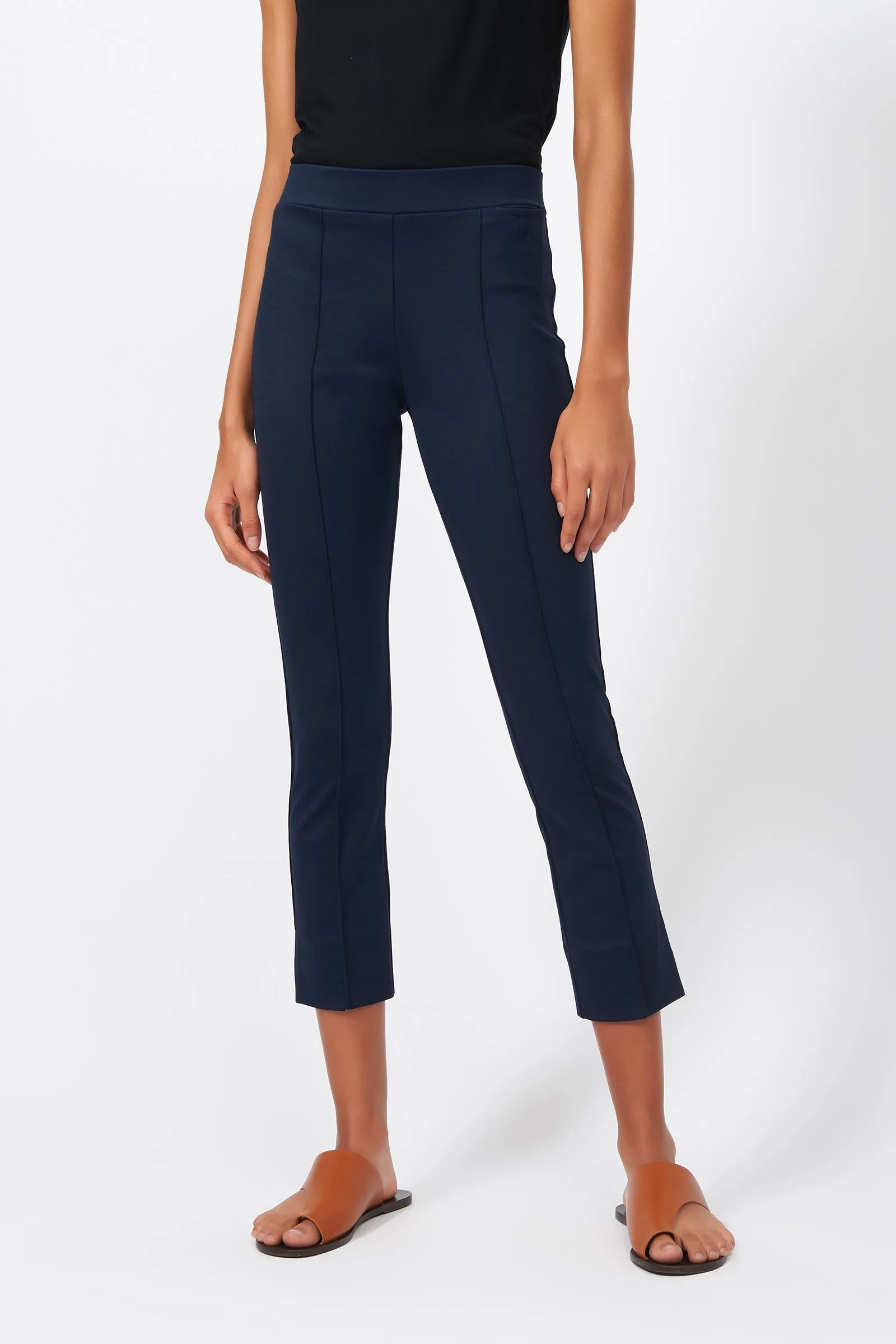 Pintuck Slit Capri - Navy