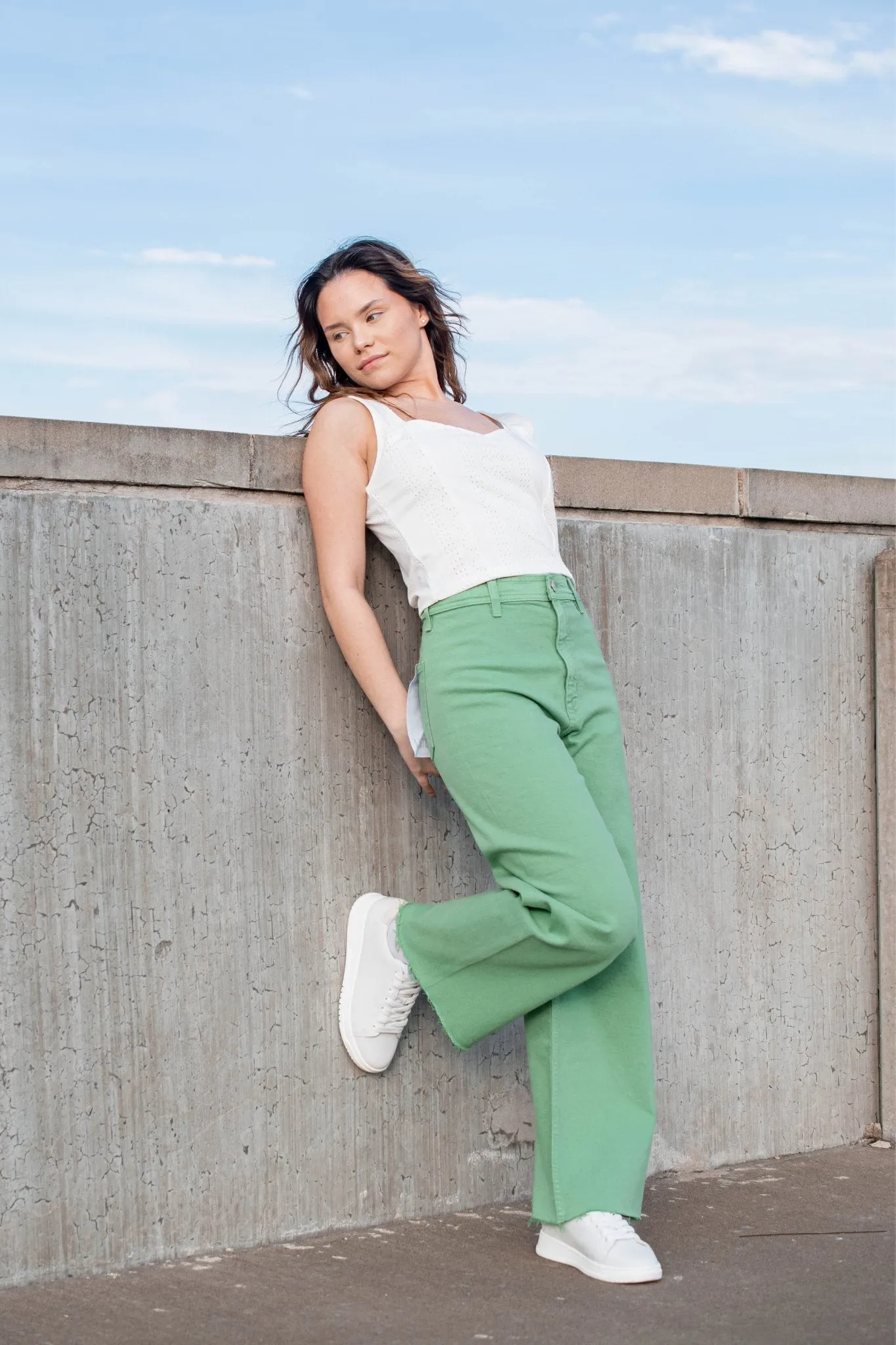 Pistola: Penny Crop High Rise Wide Leg in Avocado