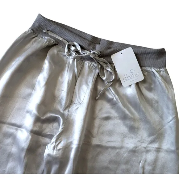 PJ Harlow Jolie Capri Satin Pant in Dark Silver Gray New Sz XL Ribbed Waistband