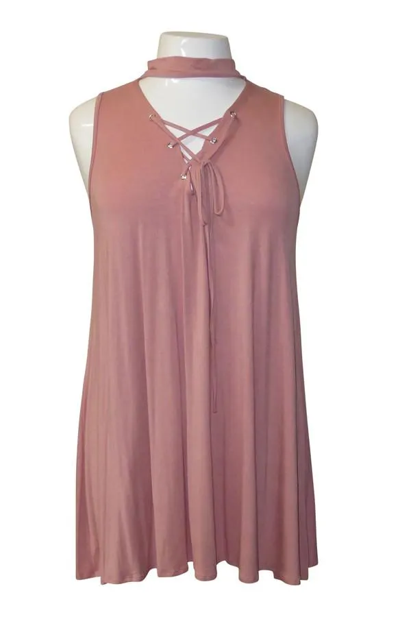 Plus Size Lace Up Neck Swingy Dress [SALE]