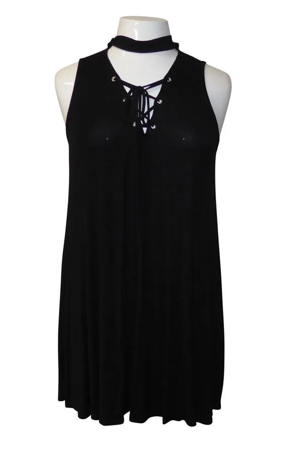Plus Size Lace Up Neck Swingy Dress [SALE]