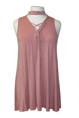 Plus Size Lace Up Neck Swingy Dress [SALE]