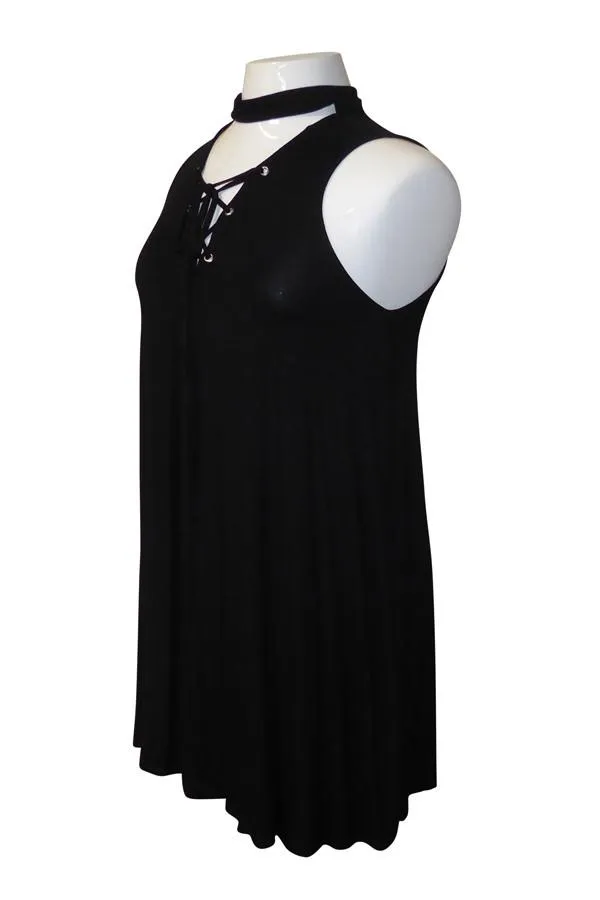 Plus Size Lace Up Neck Swingy Dress [SALE]