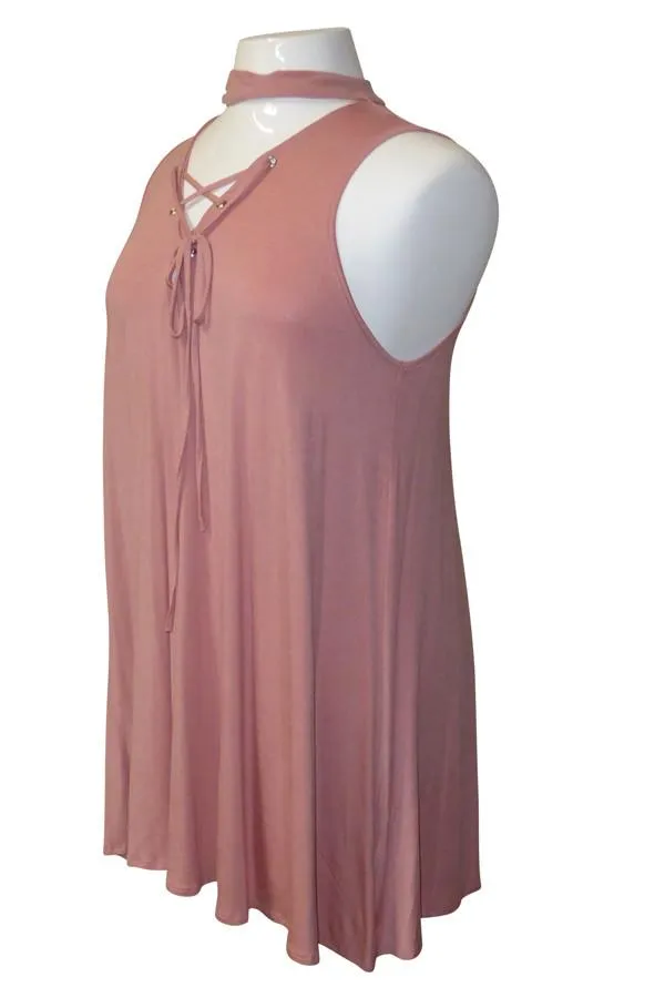 Plus Size Lace Up Neck Swingy Dress [SALE]