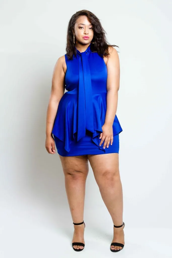 Plus Size Mandarin Collar with Bow Tie Sleeveless Dress