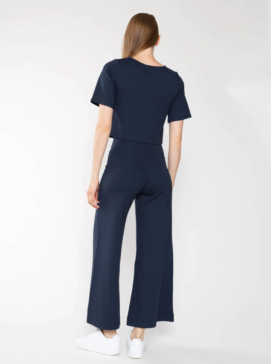 Ponte Knit Wide Cropped Navy