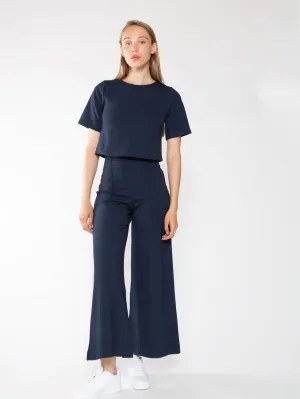 Ponte Knit Wide Cropped Navy
