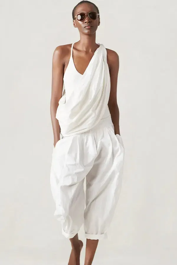 Poplin Cropped Pull on Full Pant