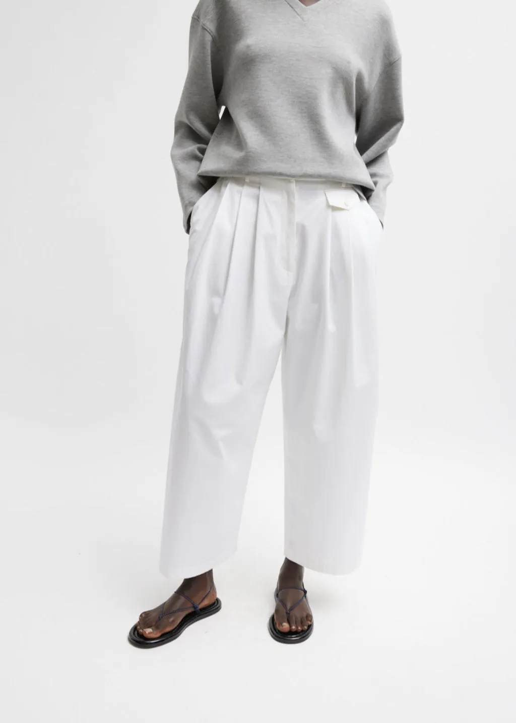 PRESALE Tibi Bio Twill Triple Pleat Cropped Pant in Optic White