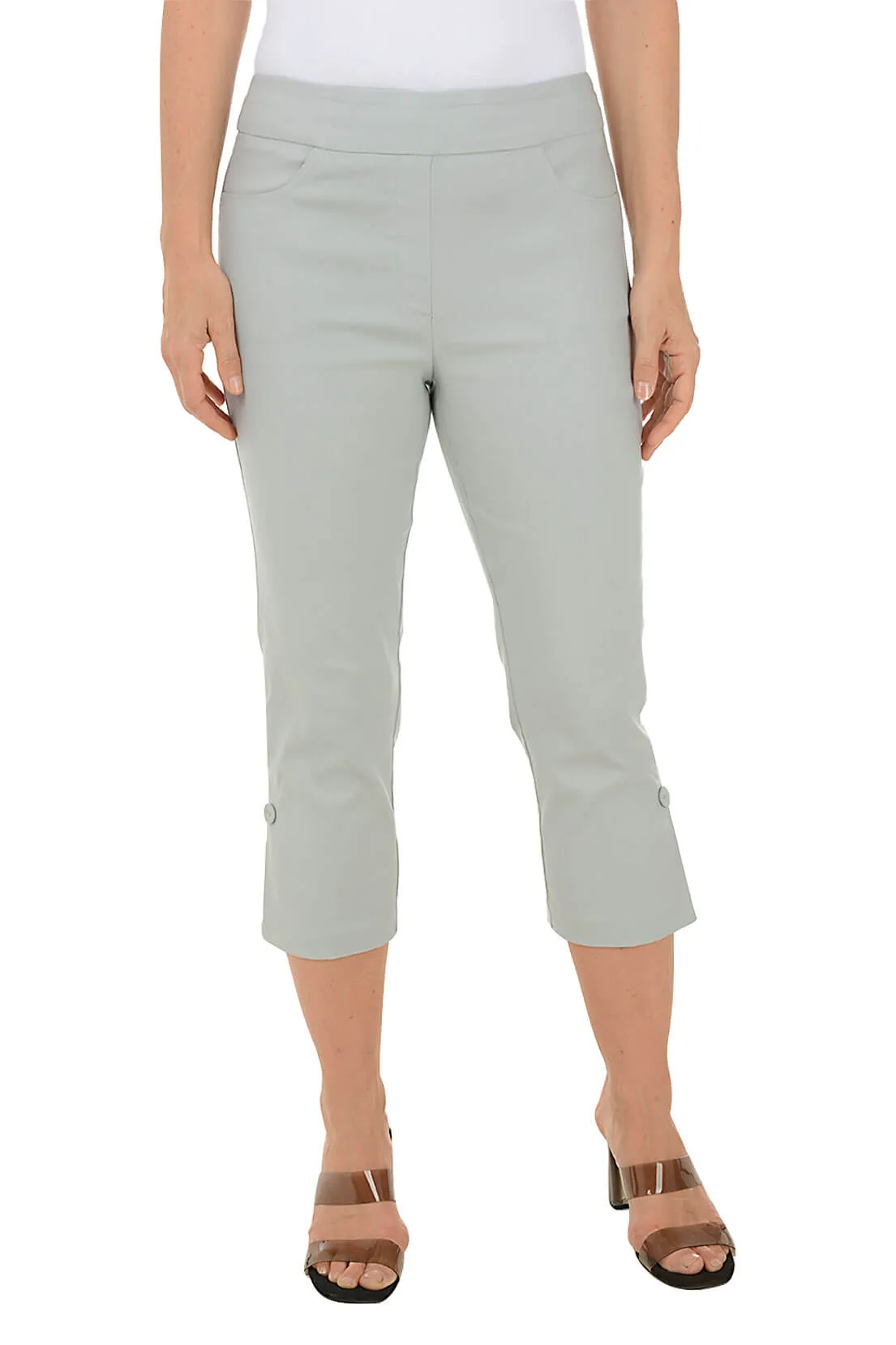 Pull-On Button Hem Capri Pant
