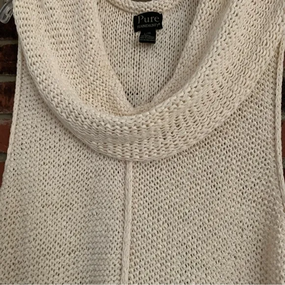 Pure Handknit Ivory Lagenlook Boho Coastal Knit Sleeveless Sweater Sz L/XL