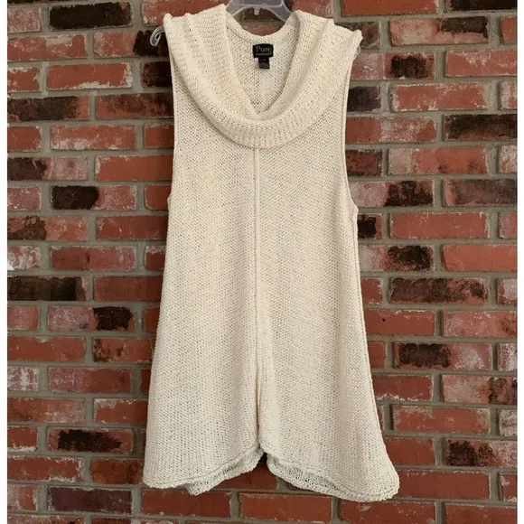 Pure Handknit Ivory Lagenlook Boho Coastal Knit Sleeveless Sweater Sz L/XL
