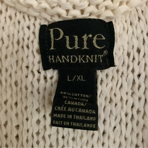 Pure Handknit Ivory Lagenlook Boho Coastal Knit Sleeveless Sweater Sz L/XL
