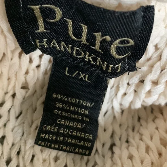 Pure Handknit Ivory Lagenlook Boho Coastal Knit Sleeveless Sweater Sz L/XL