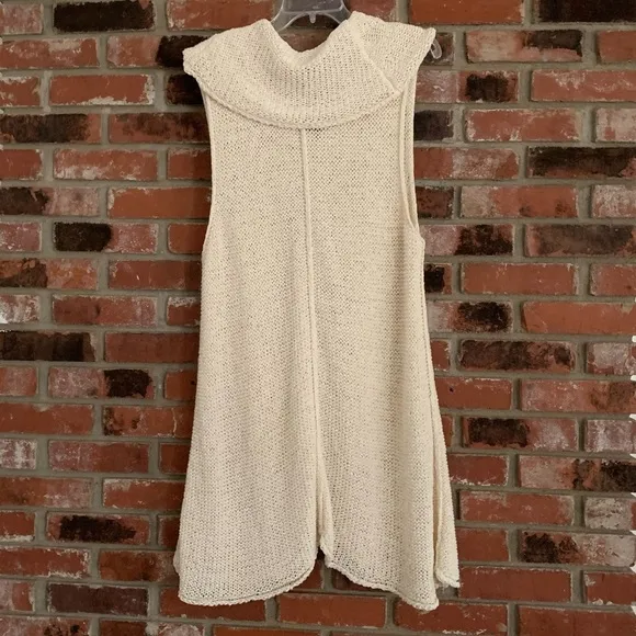 Pure Handknit Ivory Lagenlook Boho Coastal Knit Sleeveless Sweater Sz L/XL