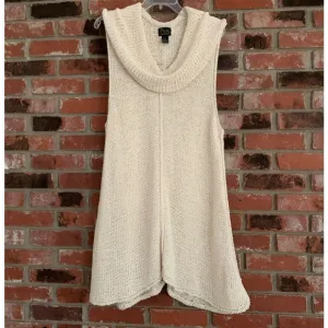 Pure Handknit Ivory Lagenlook Boho Coastal Knit Sleeveless Sweater Sz L/XL