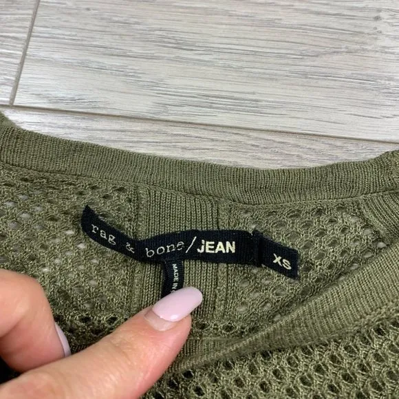 Rag &amp; Bone Army Green Thin Knit Long Sleeve Sweater Top
