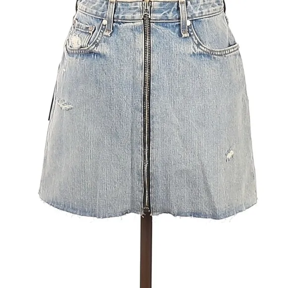 Rag &amp; Bone Womens 26 Mandy Anna Skirt Cotton Zip Front Mini Blue Denim  NWT $250