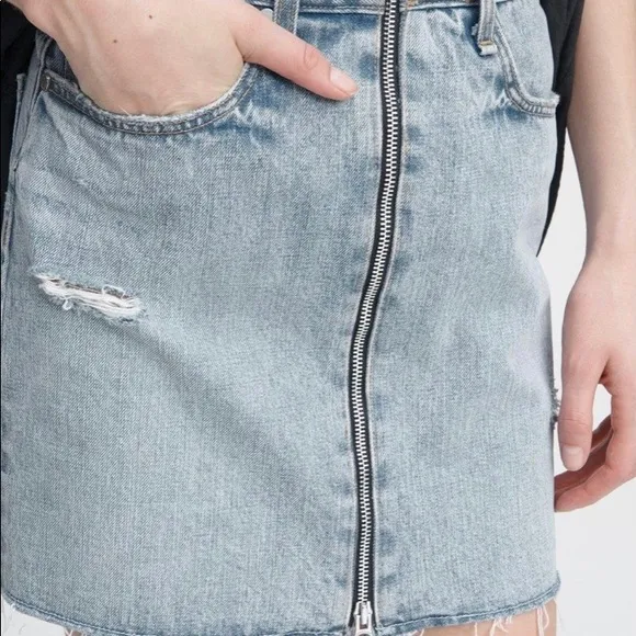 Rag &amp; Bone Womens 26 Mandy Anna Skirt Cotton Zip Front Mini Blue Denim  NWT $250