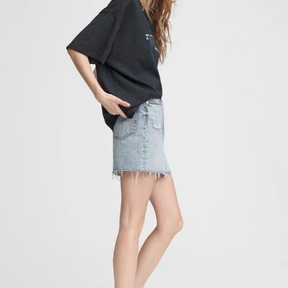 Rag &amp; Bone Womens 26 Mandy Anna Skirt Cotton Zip Front Mini Blue Denim  NWT $250