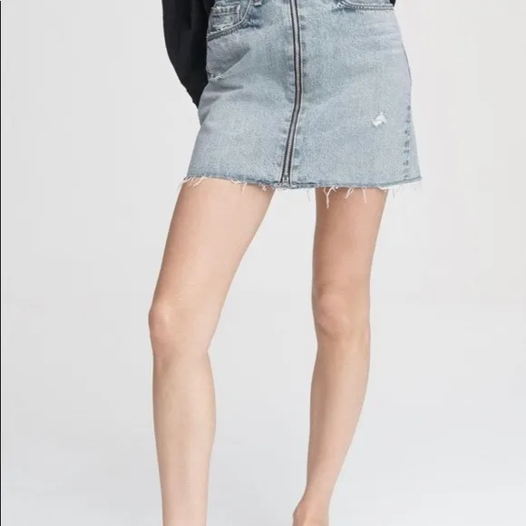 Rag &amp; Bone Womens 26 Mandy Anna Skirt Cotton Zip Front Mini Blue Denim  NWT $250