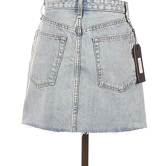 Rag &amp; Bone Womens 26 Mandy Anna Skirt Cotton Zip Front Mini Blue Denim  NWT $250