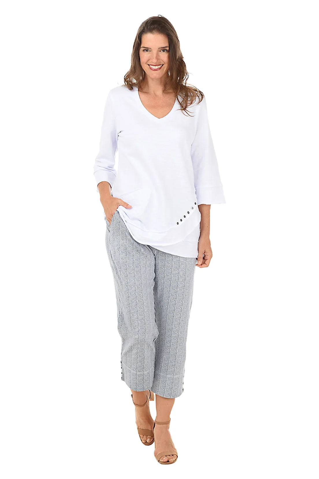 Railroad Stripe Pull-On Capri Pant