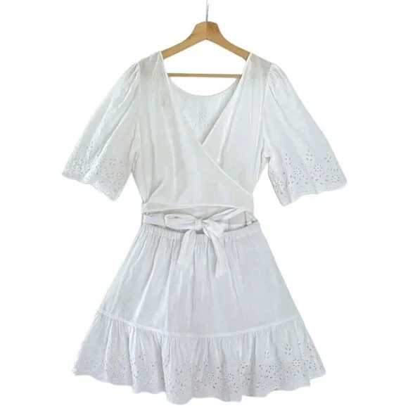 Rebecca Taylor LA VIE White Sarcelle Crossover Back Embroidery Eyelet Mini Dress
